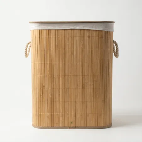 Cesto para Ropa Sucia Plegable de Bambú Natural con Tapa y Bolsa Extraíble 40x30x50cm