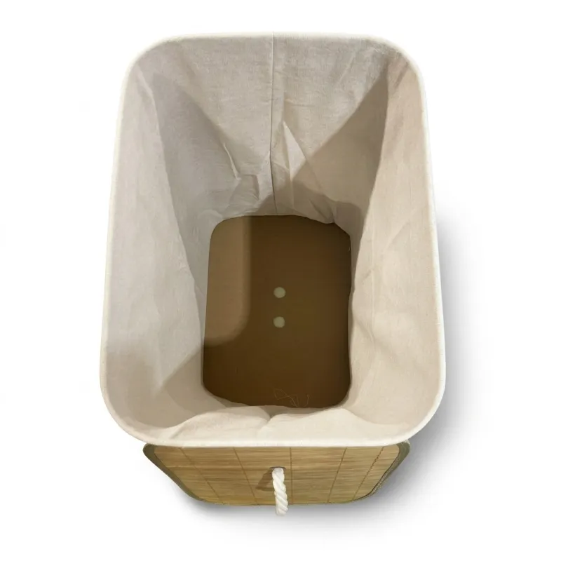 Cesto para Ropa Sucia Plegable de Bambú Natural con Tapa y Bolsa Extraíble 40x30x50cm