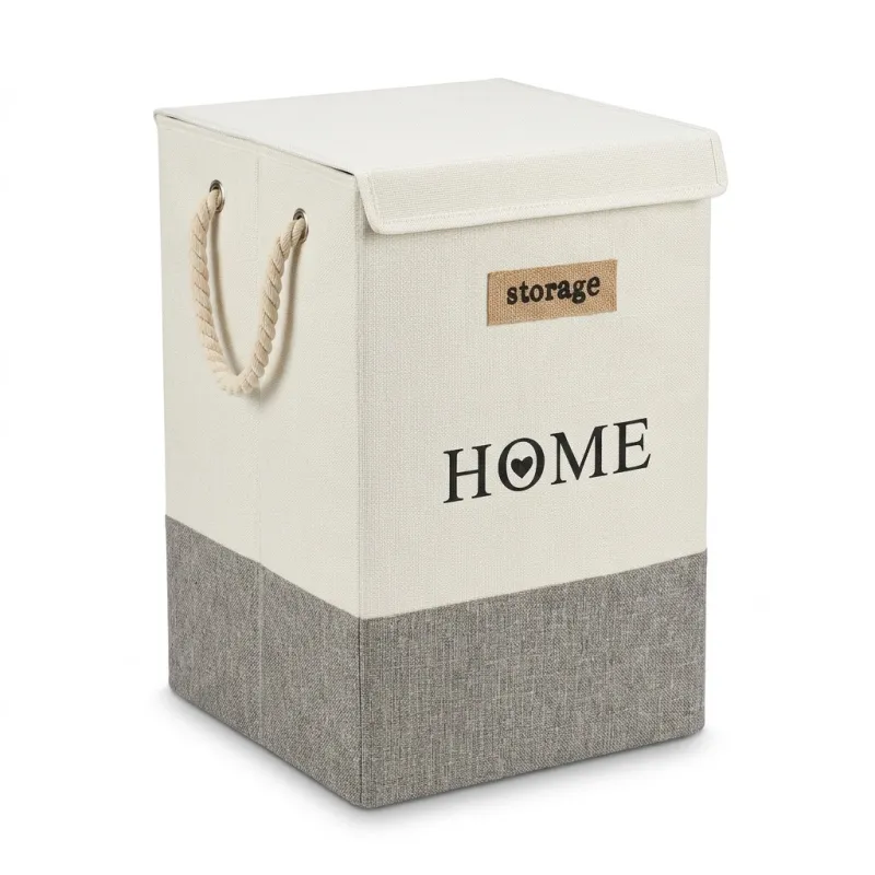 Cesta de Lavandería Plegable con Tapa y Asas de Cuerda HOME 58L