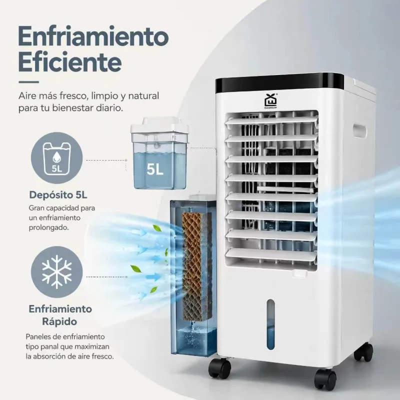 Climatizador Evaporativo Aire Acondicionado Portátil 65W con Mando y Panel Táctil ExtraHouse CF1205BR