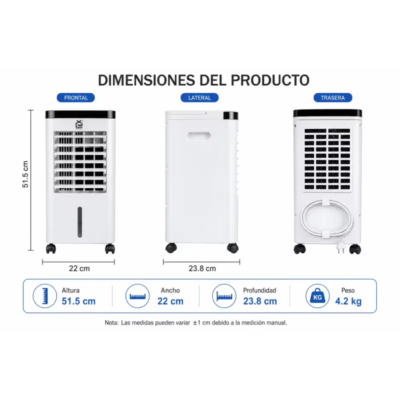 Climatizador Evaporativo Aire Acondicionado Portátil 65W con Mando y Panel Táctil ExtraHouse CF1205BR