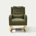 Silla Mecedora Ergonómica de Tejido Bouclé con Cojín Lumbar y Estructura de Madera