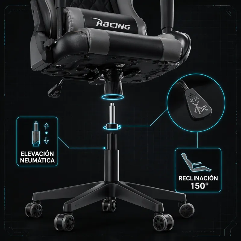 Silla Gaming Racing Ergonómica Reclinable con Cojines y Reposabrazos BY111