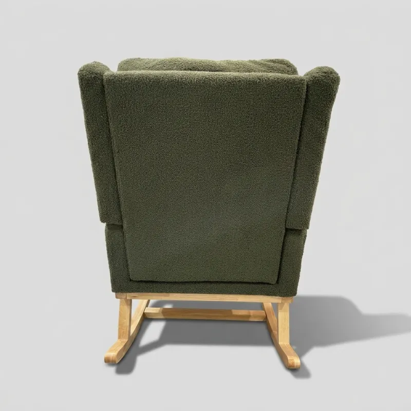 Silla Mecedora Ergonómica de Tejido Bouclé con Cojín Lumbar y Estructura de Madera